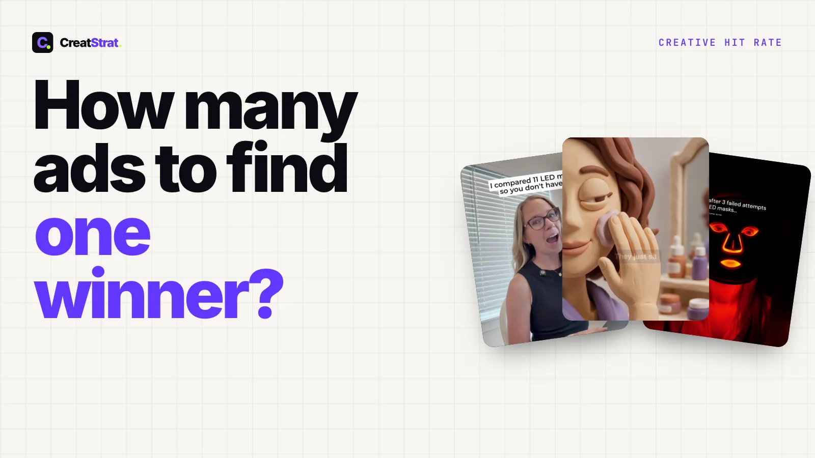 Cover: How many ads to find one winner, beside three finished ads in different formats.