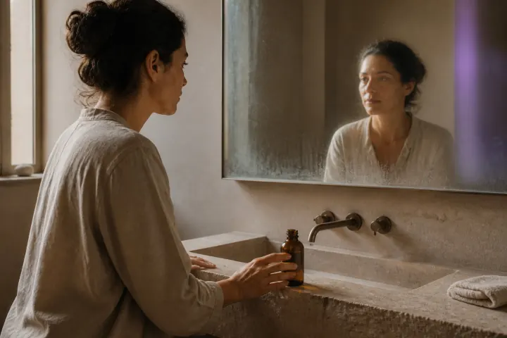 NORTHLINE ad: a woman at a bathroom mirror. Two minutes. Every morning.